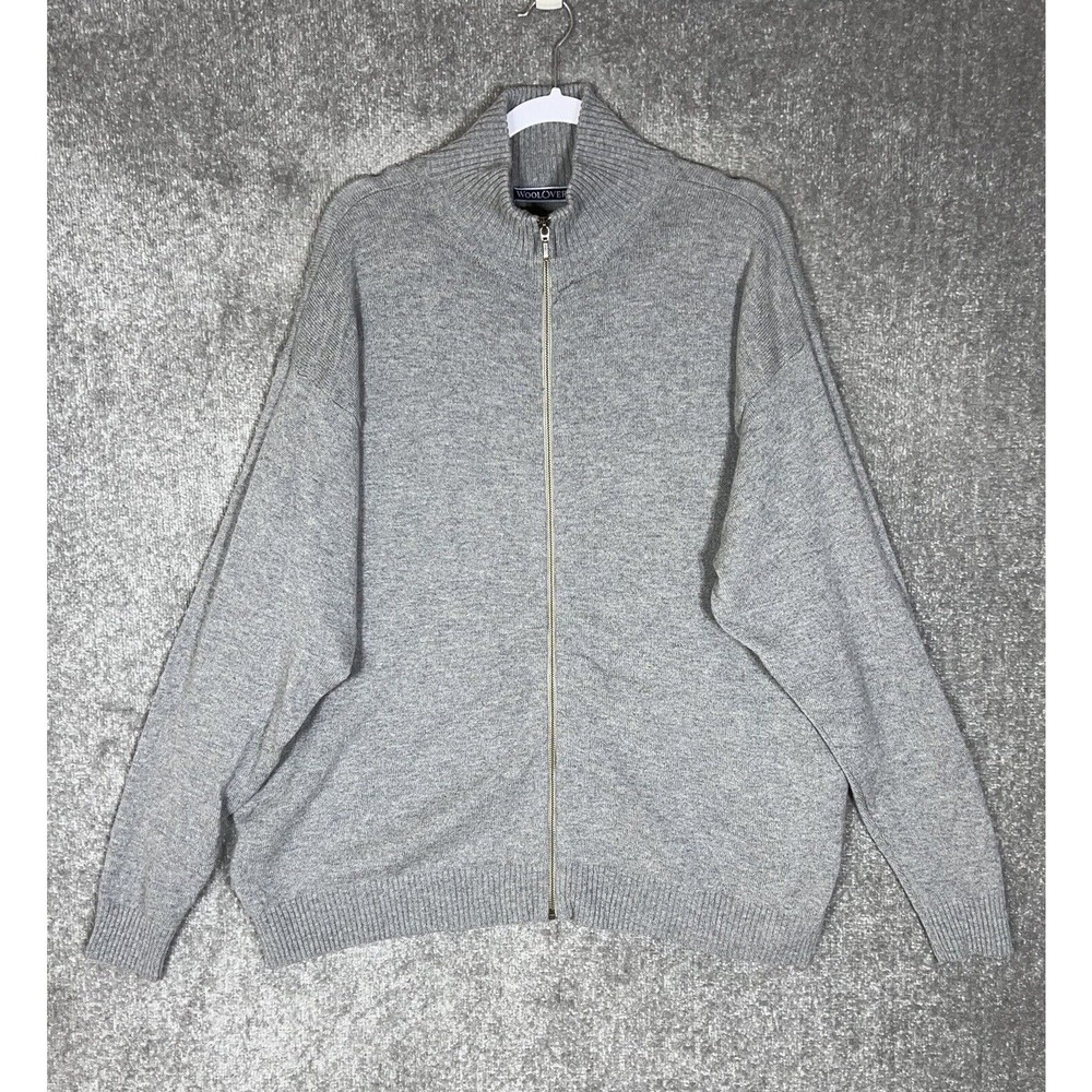 WooLOVERS Lambswool Full Zip Mock Neck‎ Knit Sweater Jacket Mens Size Large Gray